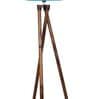 Turquoise Cotton Shade Tripod Floor Lamp With Wooden Base