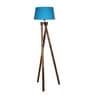Turquoise Cotton Shade Tripod Floor Lamp With Wooden Base