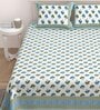 Turquoise Floral 144 TC Cotton King Bedsheet and 2 Pillow Cover