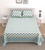 Turquoise Floral 144 TC Cotton King Bedsheet and 2 Pillow Cover