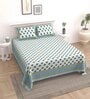 Turquoise Floral 144 TC Cotton King Bedsheet and 2 Pillow Cover