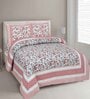 Turquoise & Red Floral 144 TC Cotton King Bedsheet and 2 Pillow Cover