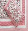 Turquoise & Red Floral 144 TC Cotton King Bedsheet and 2 Pillow Cover