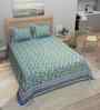 Turquoise Floral 180 TC Cotton  King Sized Bedsheet with 2 Pillow Covers