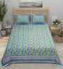 Turquoise Floral 180 TC Cotton  King Sized Bedsheet with 2 Pillow Covers