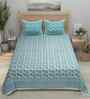 Turquoise Floral 180 TC Cotton  King Sized Bedsheet with 2 Pillow Covers