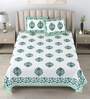 Turquoise Floral 180 TC Cotton King Size Bedsheet With 2 Pillow Cover