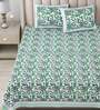Turquoise Floral 180 TC Cotton King Size Bedsheet With 2 Pillow Cover