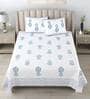 Turquoise Floral 180 TC Cotton King Size Bedsheet With 2 Pillow Cover