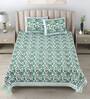 Turquoise Floral 180 TC Cotton King Size Bedsheet With 2 Pillow Cover