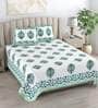 Turquoise Floral 180 TC Cotton King Size Bedsheet With 2 Pillow Cover