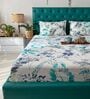 Turquoise Floral 200 TC Cotton Double Bedsheet with 2 Pillow Covers