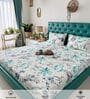 Turquoise Floral 200 TC Cotton King Sized Bedsheet with 2 Pillow Covers