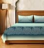 Turquoise Floral 300 TC Cotton King Sized Bedsheet with 2 Pillow Covers