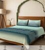 Turquoise Floral 300 TC Cotton King Sized Fitted Bedsheet with 2 Pillow Covers