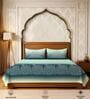 Turquoise Floral 300 TC Cotton King Sized Fitted Bedsheet with 2 Pillow Covers