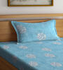 Turquoise Floral 400 TC Cotton Single Bedsheet with 1 Pillow Cover