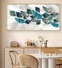 Turquoise Greay Leaves Glass Finish Horizontal Wall Art
