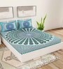 Turquoise Traditional 120 TC Cotton Queen Sized Bedsheet with 2 Pillow Cover