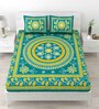 Turquoise Traditional 120 TC Cotton Queen Sized Bedsheet with 2 Pillow Cover
