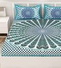 Turquoise Traditional 120 TC Cotton Queen Sized Bedsheet with 2 Pillow Cover