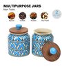 Turquoise Jodhpuri Hand Painted Ceramic Jar with Wooden Lid Set of 2