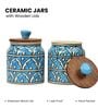 Turquoise Jodhpuri Hand Painted Ceramic Jar with Wooden Lid Set of 2