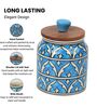 Turquoise Jodhpuri Hand Painted Ceramic Jar with Wooden Lid Set of 2