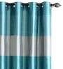 Turquoise Polyester Striped 5 Ft Blackout Eyelet 2 Window Curtains
