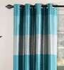 Turquoise Polyester Striped 5 Ft Blackout Eyelet 2 Window Curtains