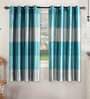 Turquoise Polyester Striped 5 Ft Blackout Eyelet 2 Window Curtains
