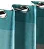 Turquoise Polyester Striped 5 Ft Blackout Eyelet 2 Window Curtains