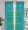 Turquoise Blue Solid Tissue 9 Ft Sheer Eyelet Door Curtains (Set of 2)