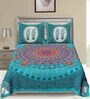 Turquoise Traditional 120 TC 100% Cotton Queen Bedsheet With 2 Pillow Covers