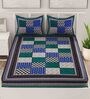 Turquoise Traditional 120 TC 100% Cotton Queen Bedsheet With 2 Pillow Covers