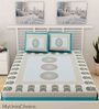 Turquoise Traditional 120 TC 100% Cotton Queen Bedsheet With 2 Pillow Covers