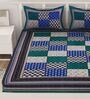 Turquoise Traditional 120 TC 100% Cotton Queen Bedsheet With 2 Pillow Covers