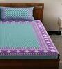 Turquoise Traditional 120 TC 100% Cotton Queen Bedsheet With 2 Pillow Covers