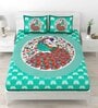 Turquoise Traditional 120 TC Cotton Queen Sized Bedsheet with 2 Pillow Cover