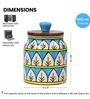 Turquoise White Jodhpuri Hand Painted Ceramic Jar with Wooden Lid Set of 2