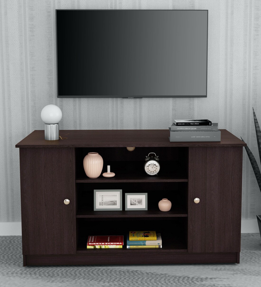 Buy TV Unit in Wenge Matte Finish by FullStock Online Modern TV