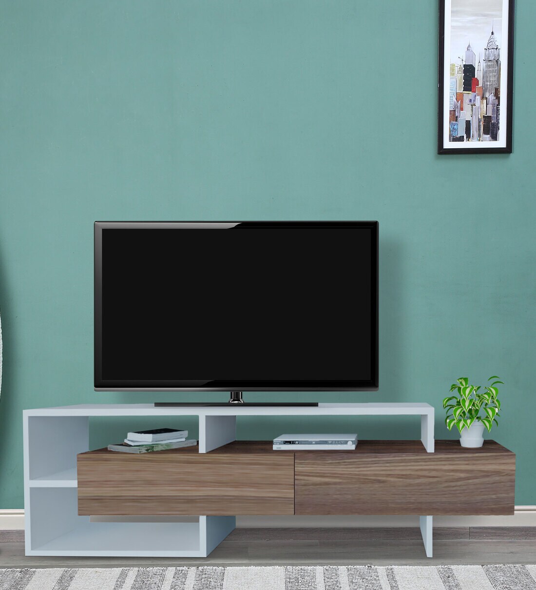 Buy TV Unit in White & Rolex Light Colour by Vcreate Store Online