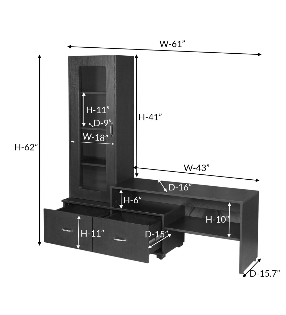 Buy Moris TV Unit with Display Case for TVs upto 43\ in Wenge Finish by Crystal Furnitech Online