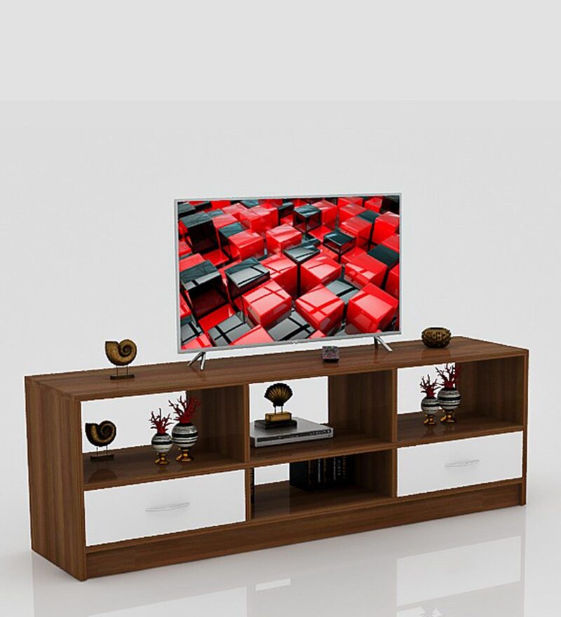 Buy TV Unit in Natural Wood Finish & White Drawers by Vcreate Store