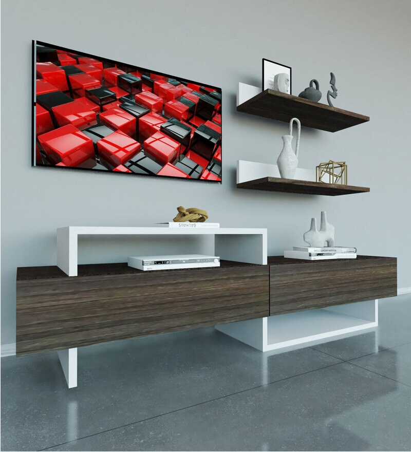 Buy TV Unit in White & Wenge Finish by Vcreate Store Online TV Units