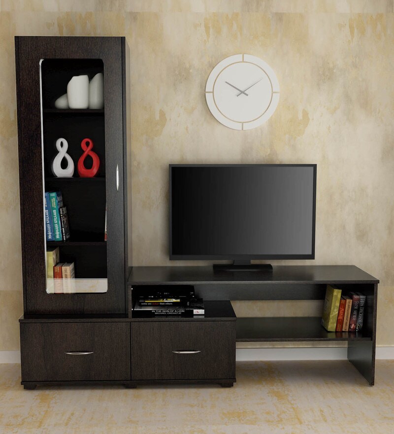 Buy Moris TV Unit with Display Case for TVs upto 43\ in Wenge Finish by