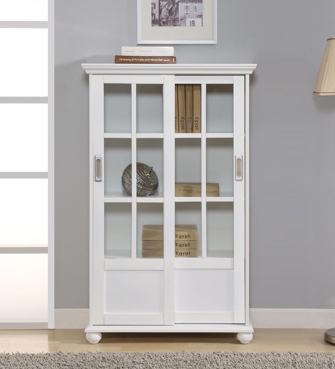 Buy Home ron Lane Bookcase With Sliding Glass Doors In White By Twigs Direct Online Traditional Book Cases Book Cases Furniture Pepperfry Product