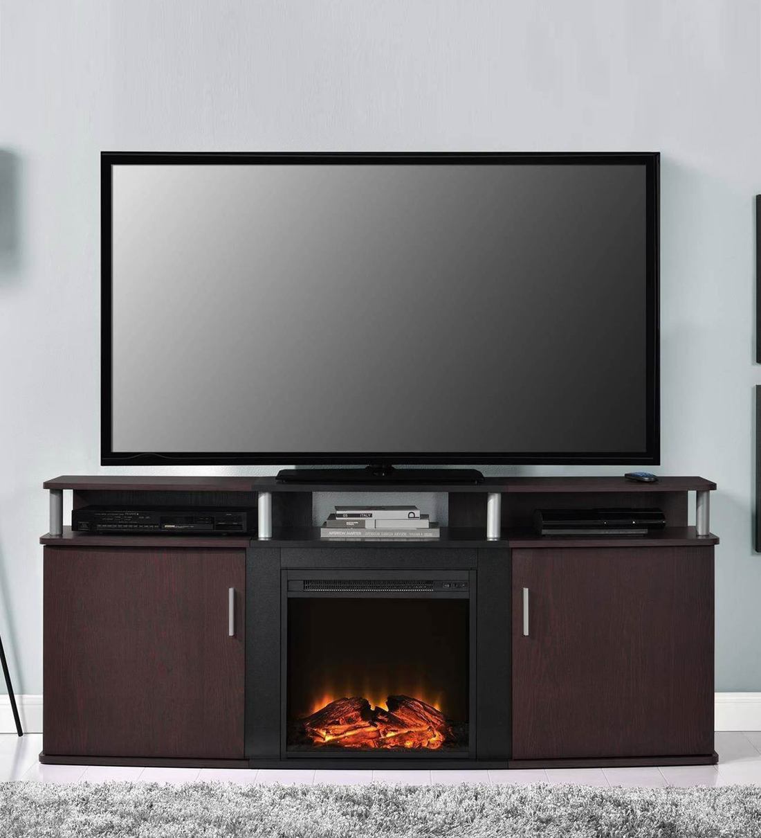 Electric Fireplace Cherry Finish
 - Buy Ameriwood Home Brooklyn Electric Fireplace Tv Unit In Cherry Black Finish By Twigs Direct Online Modern Tv Consoles Modern Tv Consoles Furniture Pepperfry Product