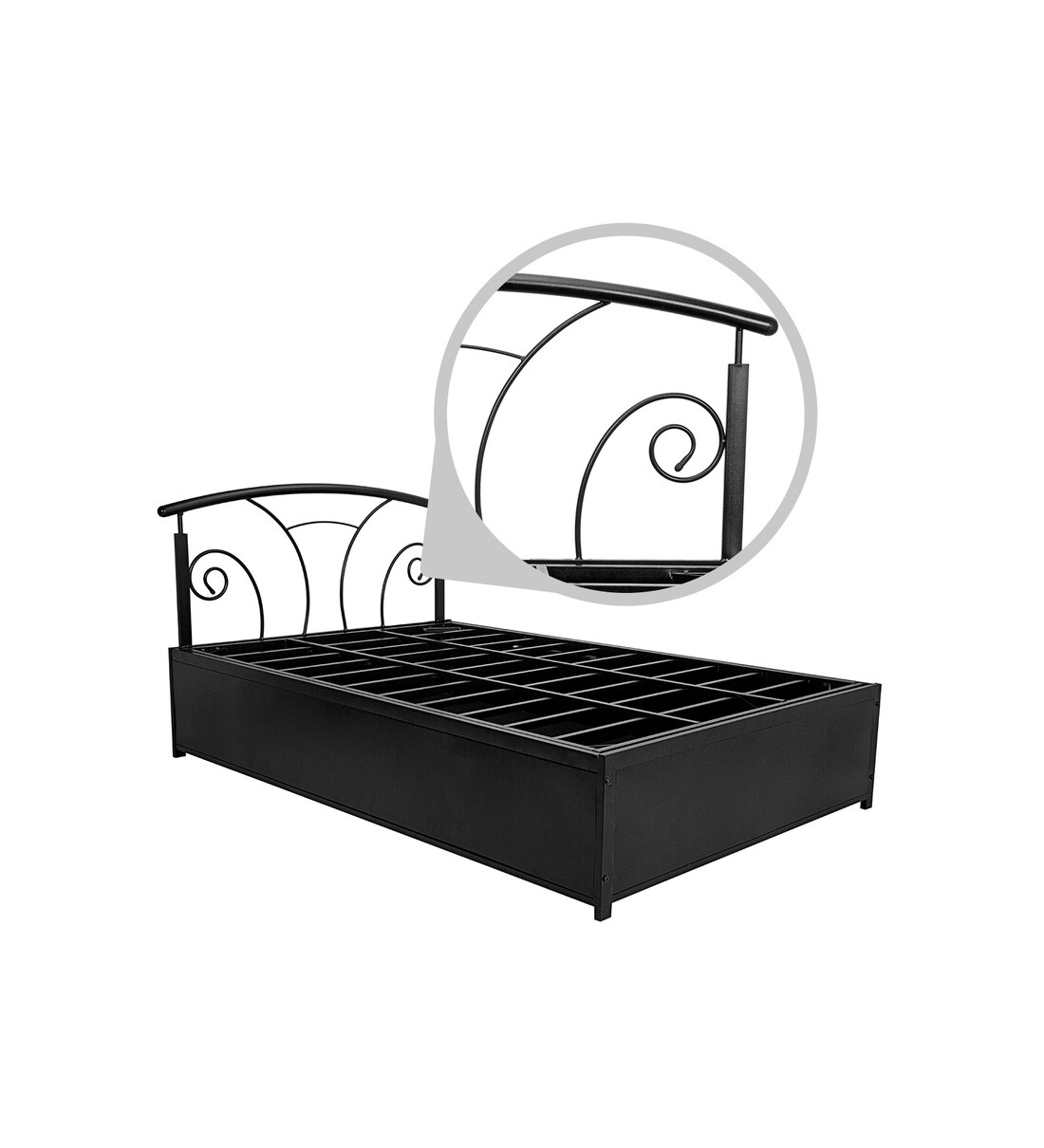 Buy Metallika Twin Single Bed with Storage in Black Finish by FurnitureKraft Online Modern