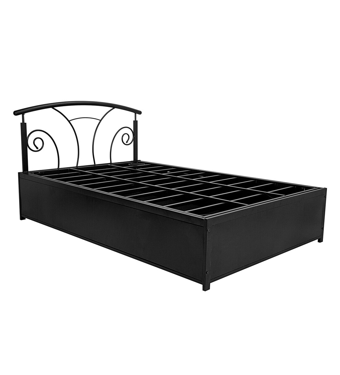 Buy Metallika Twin Single Bed with Storage in Black Finish by FurnitureKraft Online Modern